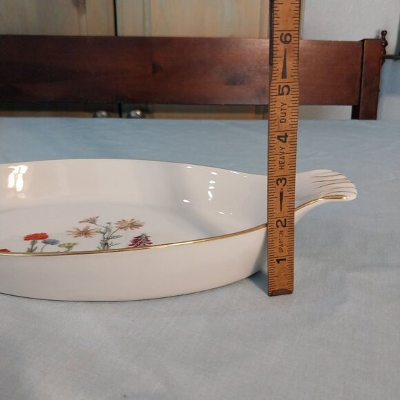 Lourioux Le Faune French Porcelain Au Gratin Dish Wild Flowers 14" - Picture 6 of 6